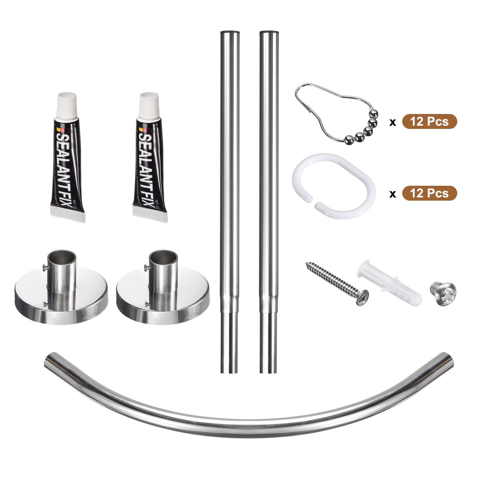 Stainless Steel L Shaped Corner Shower Curtain Rod 75-95cm/30"-37"