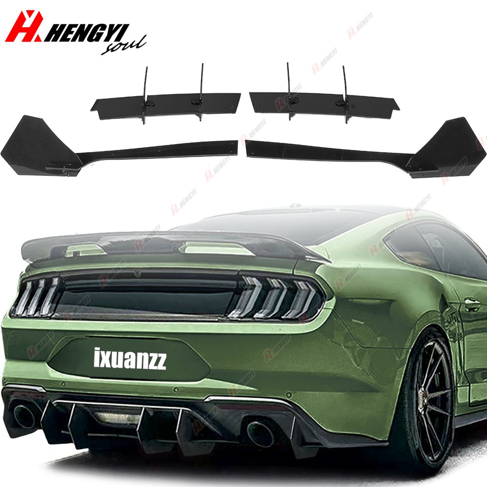 For Ford Mustang 2018-2021 Glossy Black Rear Diffuser & Rear Side Splitters