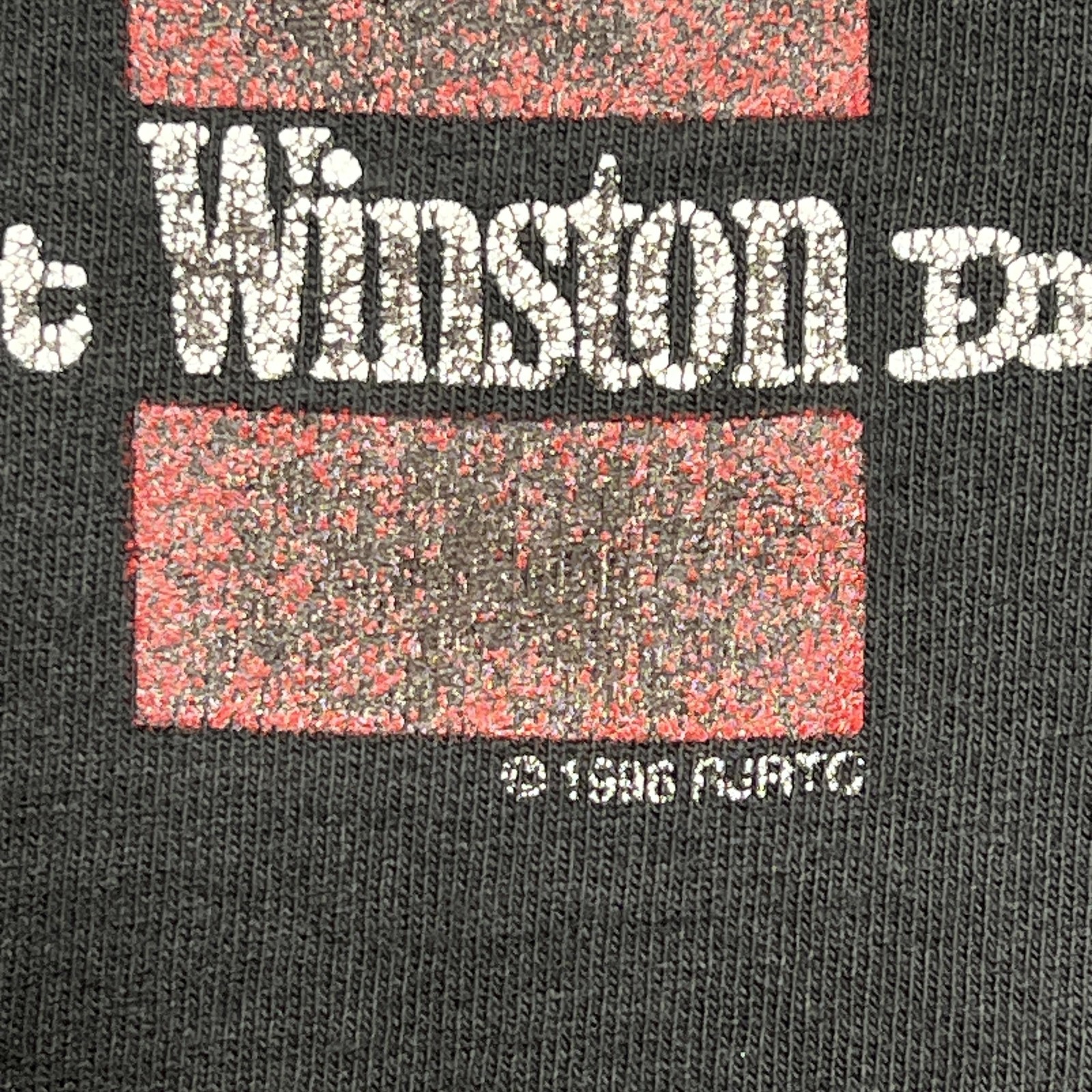 VTG Winston Racing Shirt Mens XL Black Thrashed Faded USA Made Single Stitch 90s
