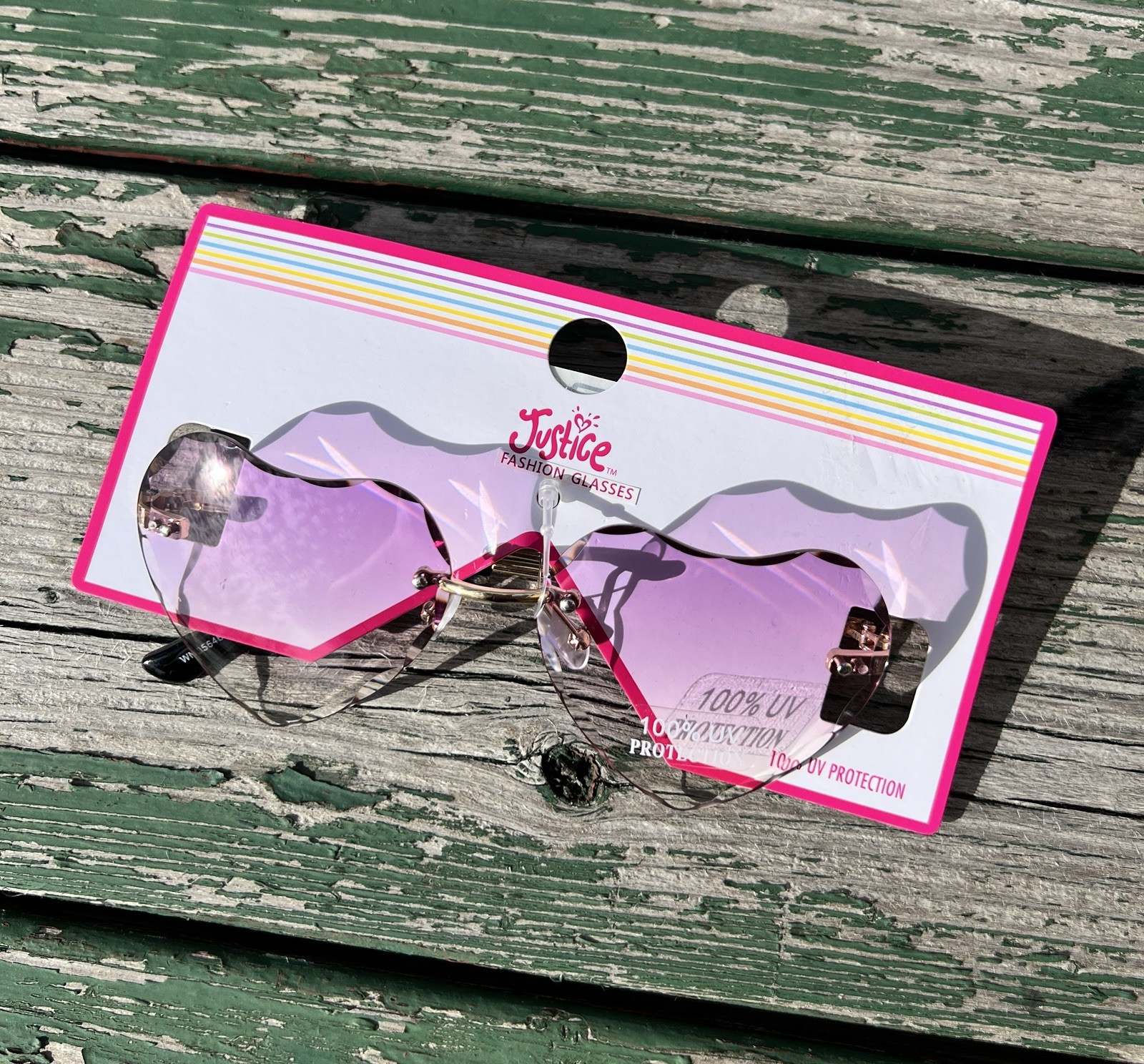 JUSTICE Girls Fashion Ombre Heart Sunglasses 100% UV Protection • Purple & Pink