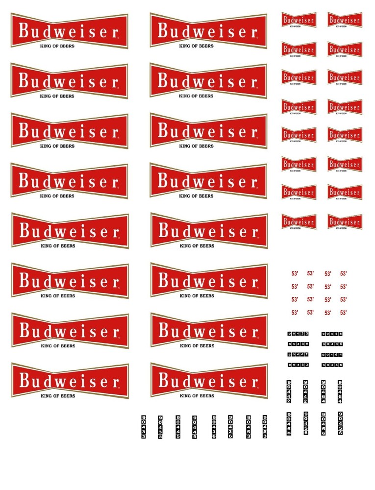HO Scale Truck / Trailer Decals. " Budweiser "