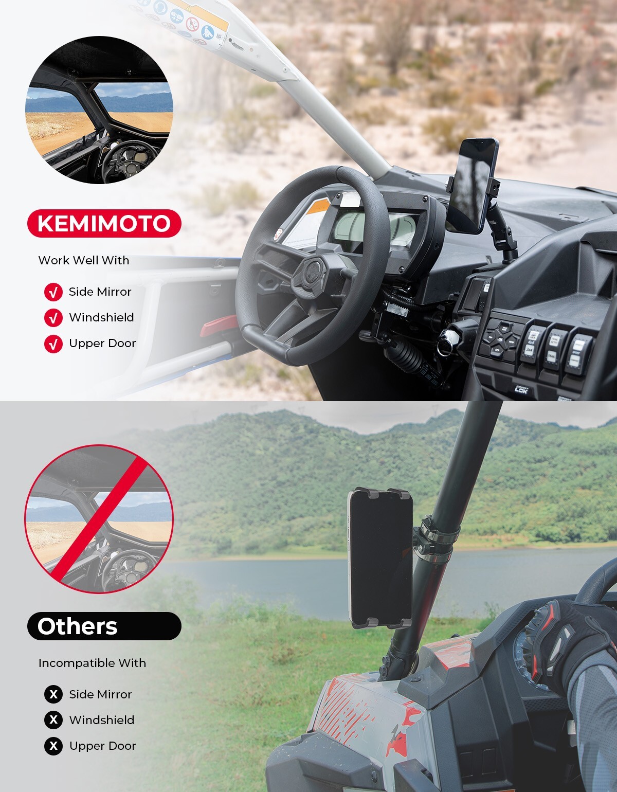 KEMIMOTO UTV X3 Phone Mount Cell Phone Holder For Can-Am Maverick X3 2017-2024