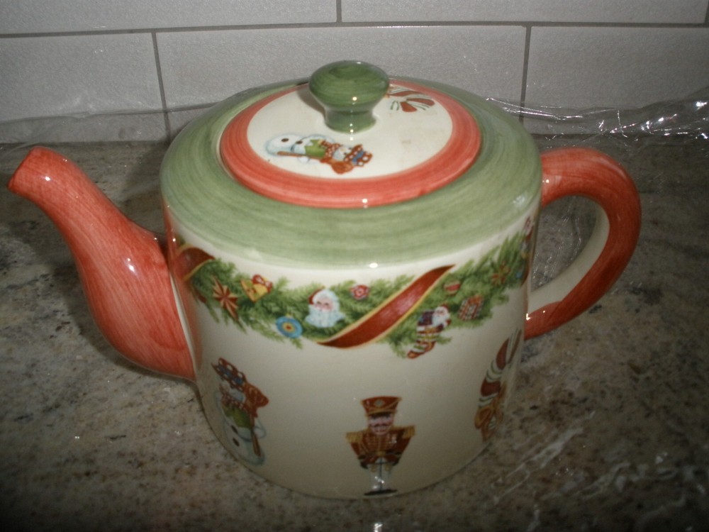 Christopher Radko Teapot Tea Pot , Creamer & Sugar Set "Christopher's Tree" EUC