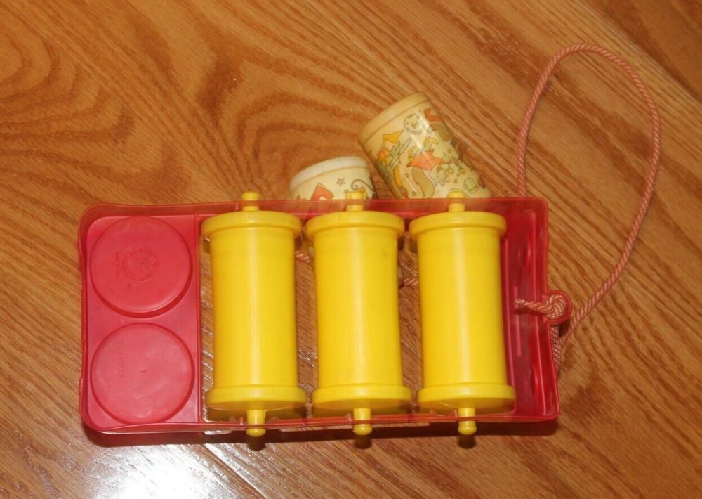 Vintage Johnson & Johnson Rhythm Roller Red Pull Toy Truck & Rollers