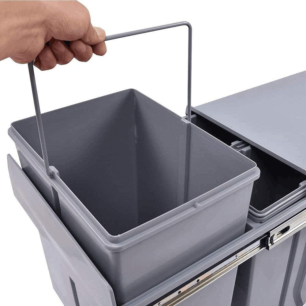 Pull Out Trash Can Under Cabinet Sink Double Sliding Grey