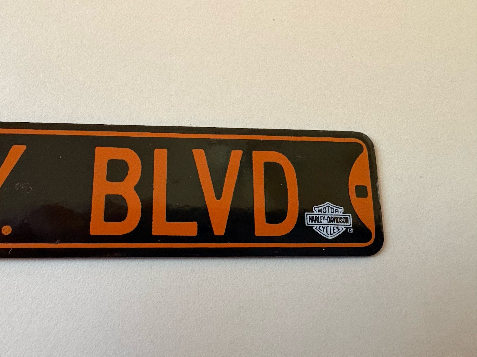 Harley Davidson MINIATURE Enameled Metal Boulevard Fat Boy Novelty Sign 6” x 1”