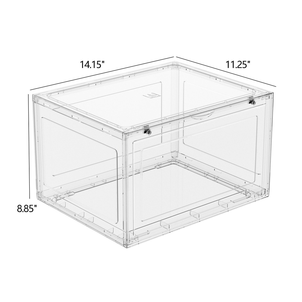Large 6 Pack Plastic Stackable Shoe Organizer with Magnetic Door, Clear