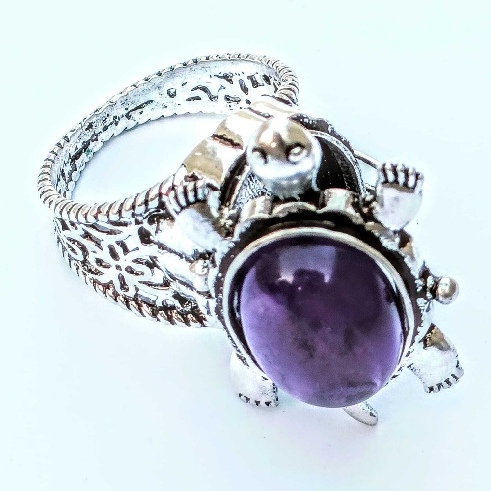 Turtle Ring, Blue Amethyst Gemstone Poison Ring, 925 Silver Turtle Poison Ring,