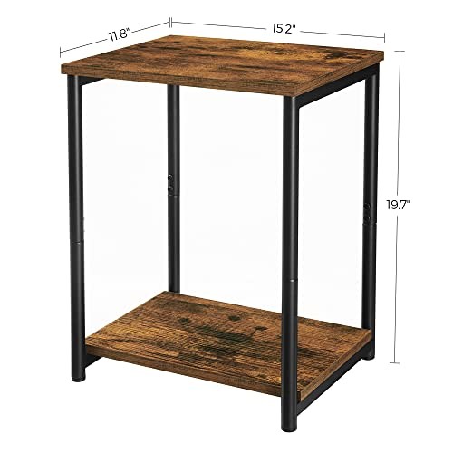 End Table, Side Table with Storage Shelf, Slim Night 1 Rustic Brown + Black