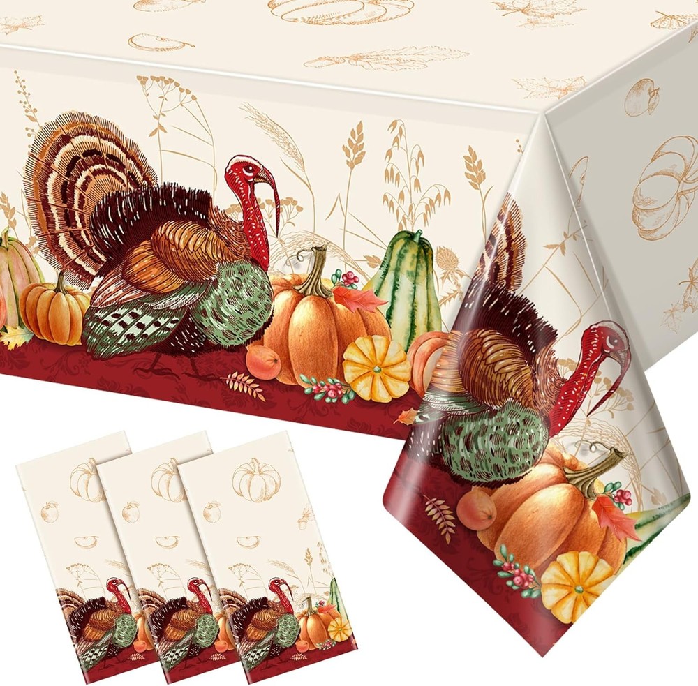 3 Pack Thanksgiving Disposable Tablecloth for Rectangle 3 Pack, Multi Color