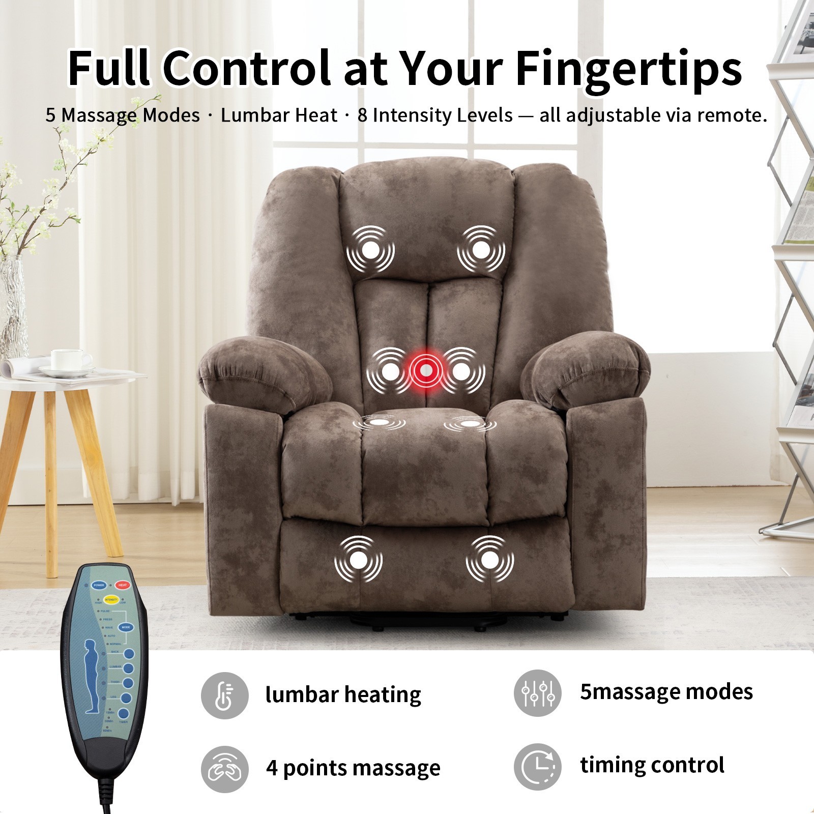 EBELLO Power Lift Recliner Chair w/ Massage & Heat for Elderly Overstuffed Wide