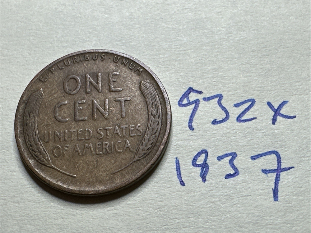 1937 1C Lincoln Cent WHEAT PENNY 932X
