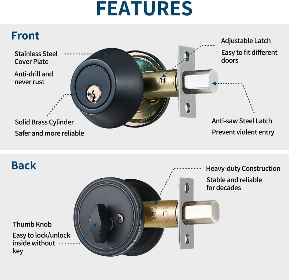 Deadbolt Door Lock Set Grade 3 Enhanced Security for Home Office Black PC