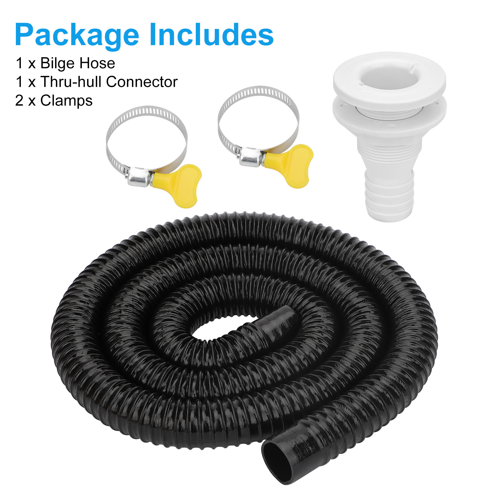 1-1/8" Dia 6ft Bilge Pump Hose with Seal Clamp Thru-Hull Fitting for Boat Marine