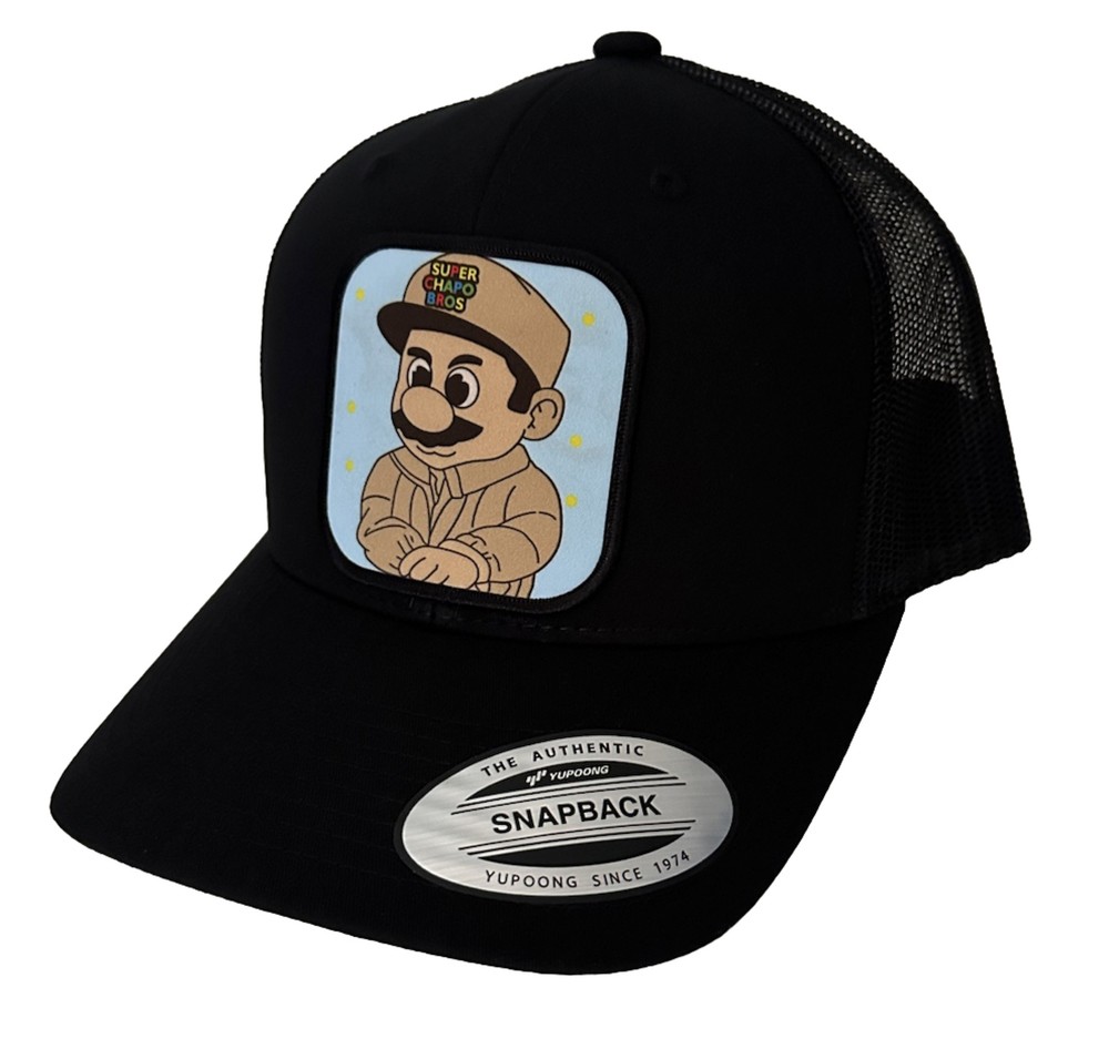 SUPER CHAPO BROS HAT BLACK MESH SNAP BACK  VISERA DOBLADA  ADJUSTABLE  NEW