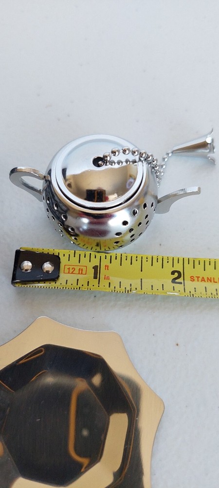 G&H Silver Toned Tiny Teapot & Serving Tray Shaped Whole LeafTea/Spice Infuser