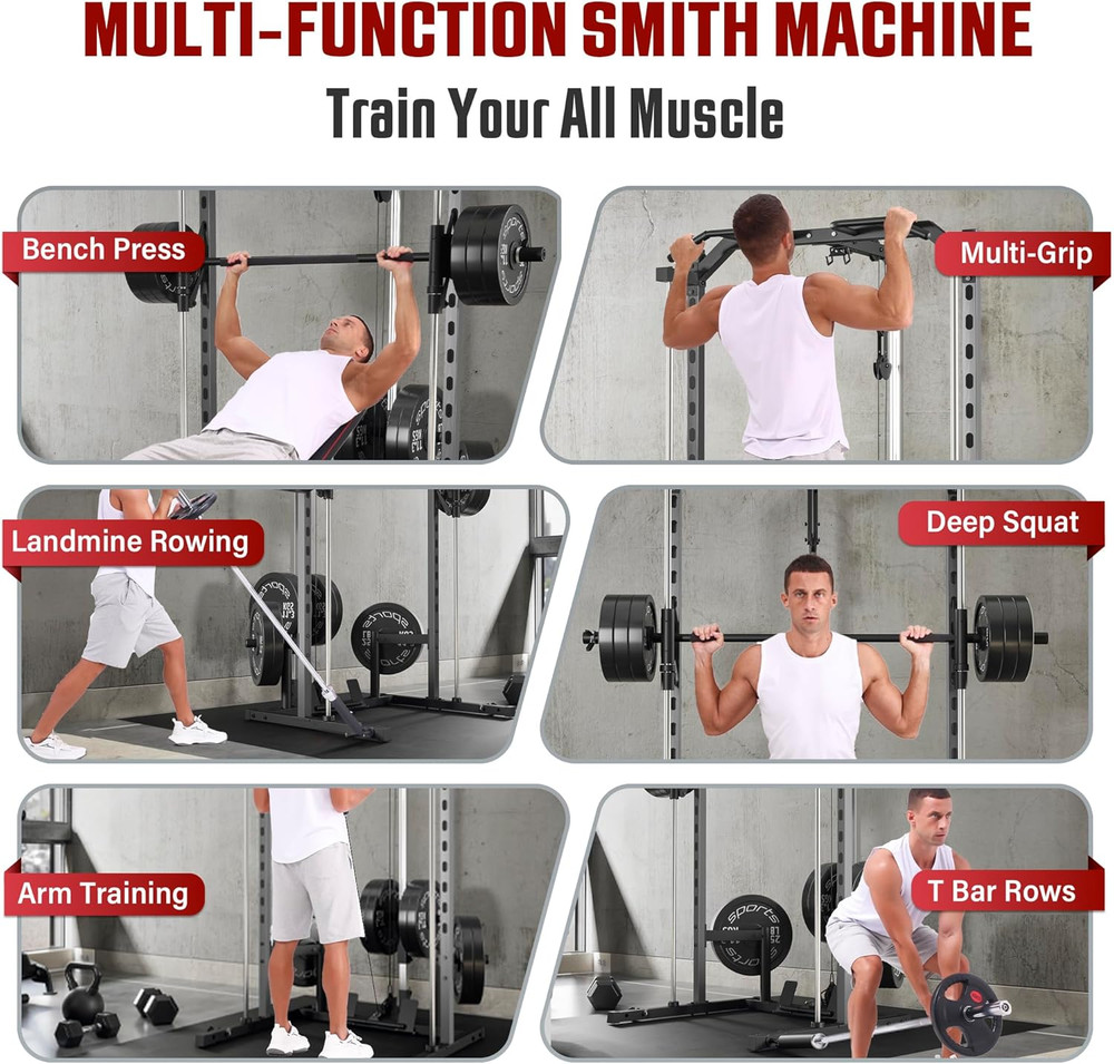 All-In-One Adjustable Smith Machine with Lat-Pull down System Multi-Function Pow