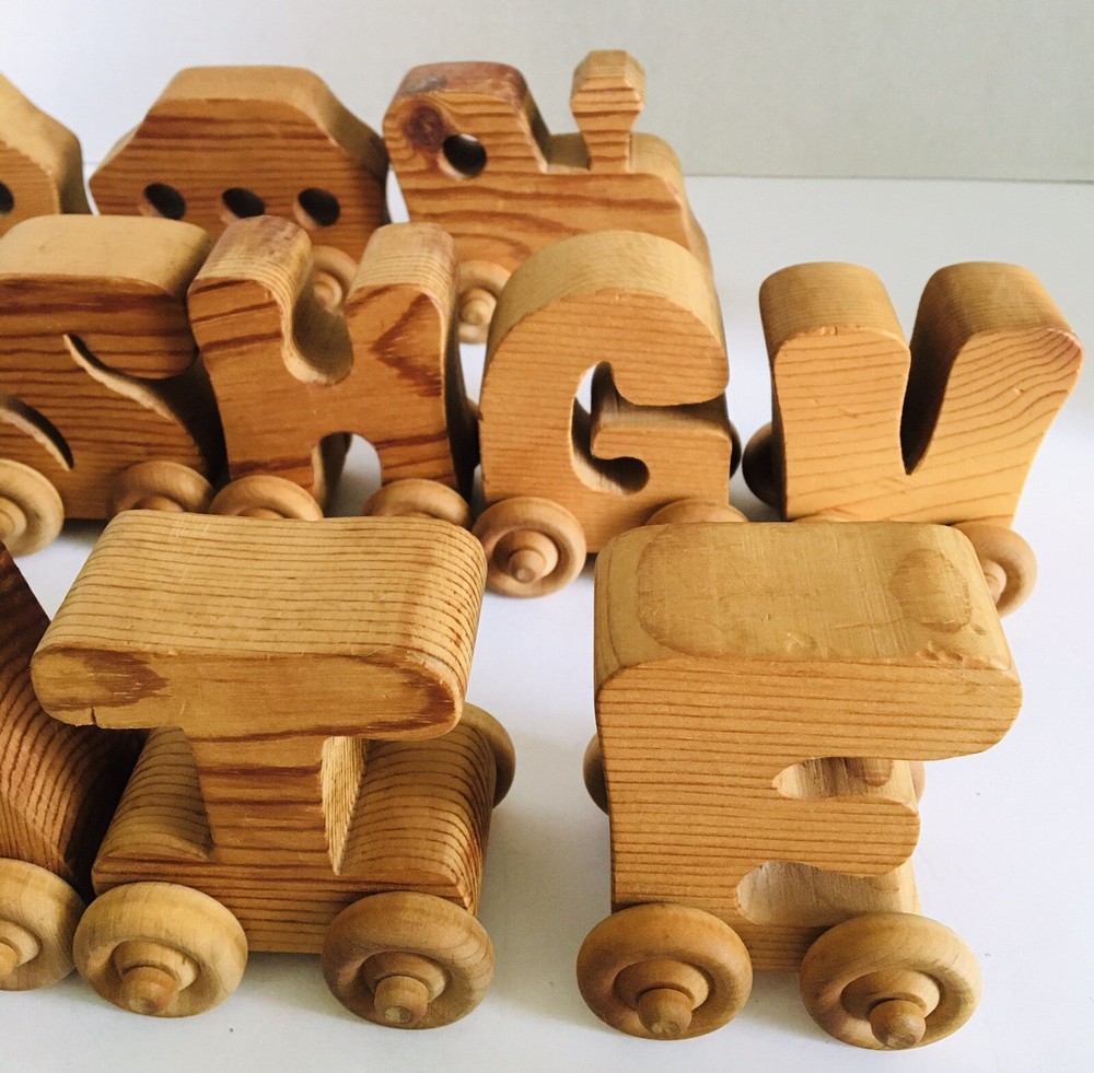 Wood Alphabet Train with Wheels Read Description
