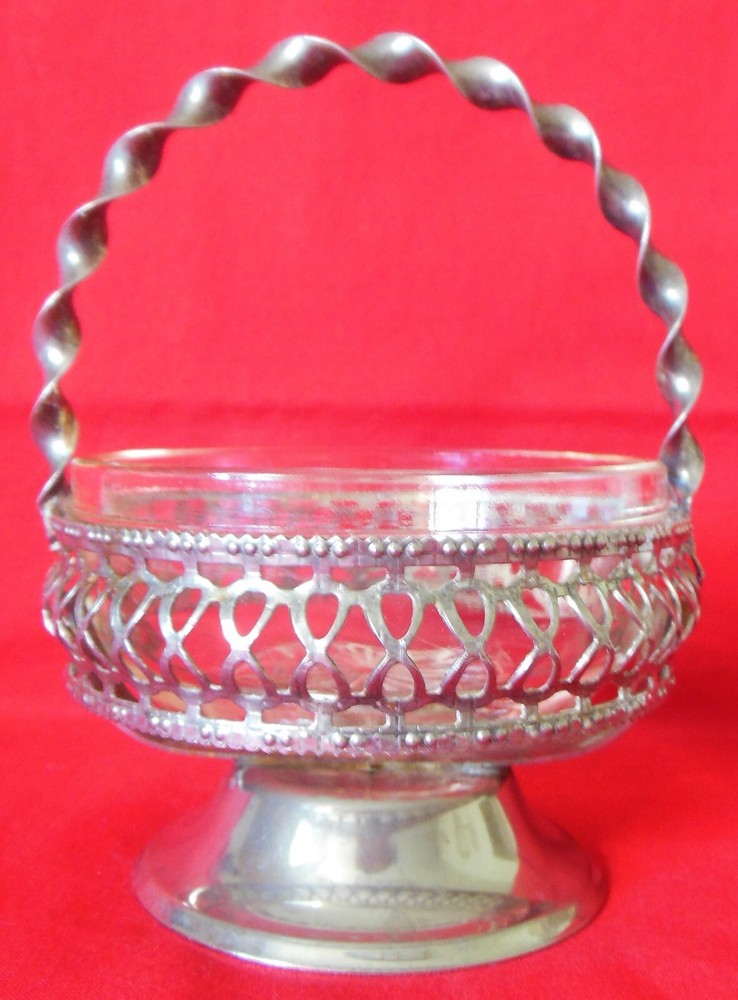 Silverplate & Clear Glass Condiment Caddy Server Basket England
