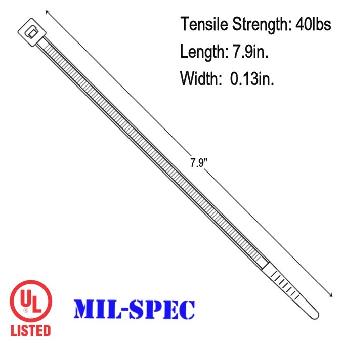 Color Zip Cable Ties 8" 40lbs 100pc Made in USA Nylon Wire Tie Wraps