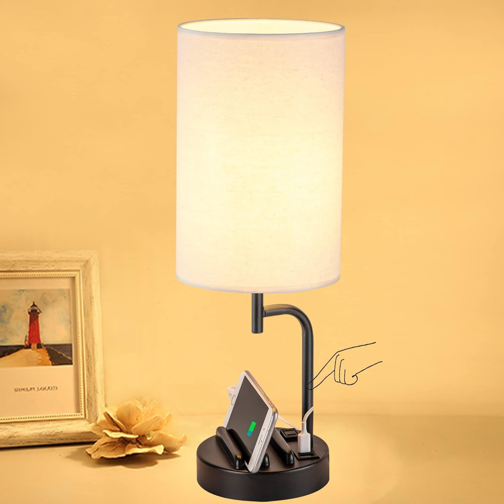 Touch Control USB Table Lamp, Upgraded 3-Way Dimmable Bedside Desk Lamp with USB