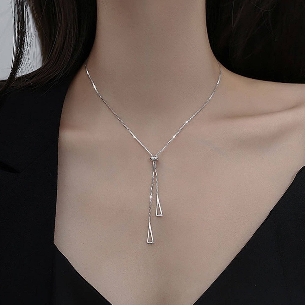 Sterling silver Geometric triangle pendant necklace