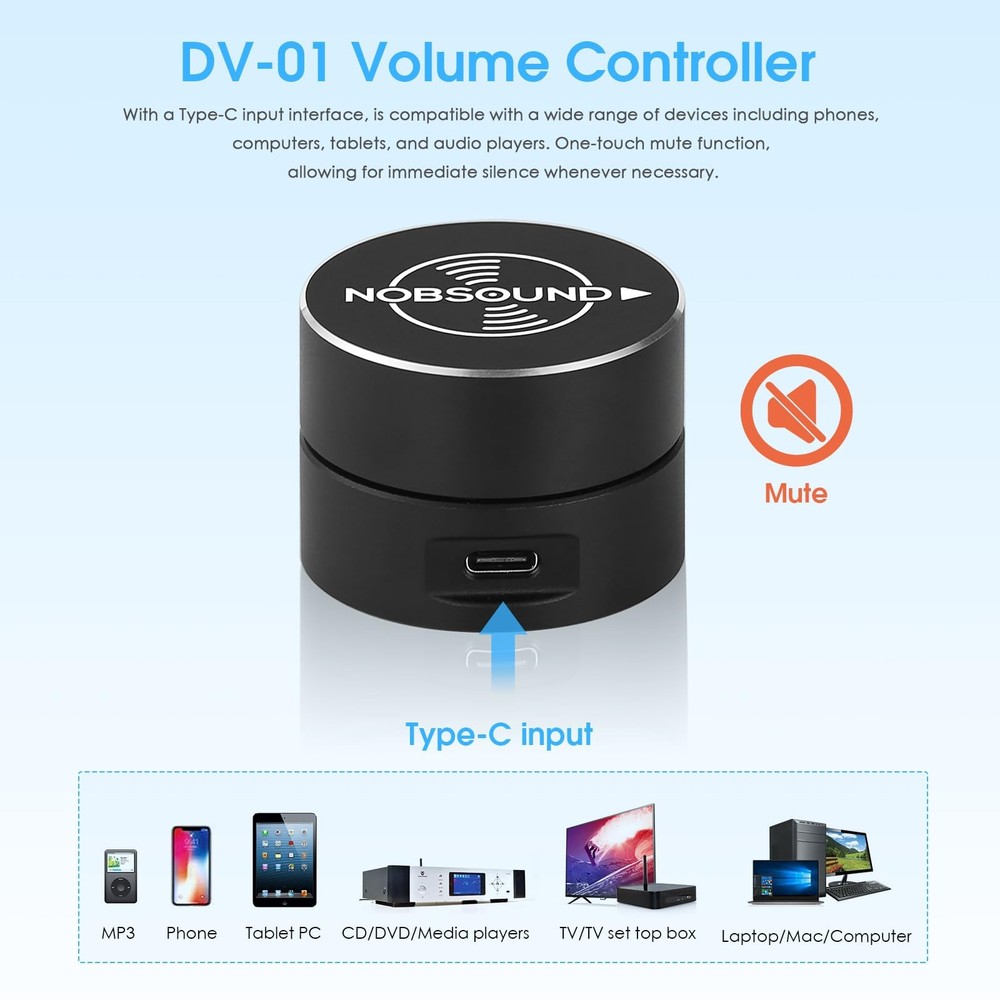 USB Volume Control Knob with Mute Function, with Windows, Mac, Android, iOS, ...