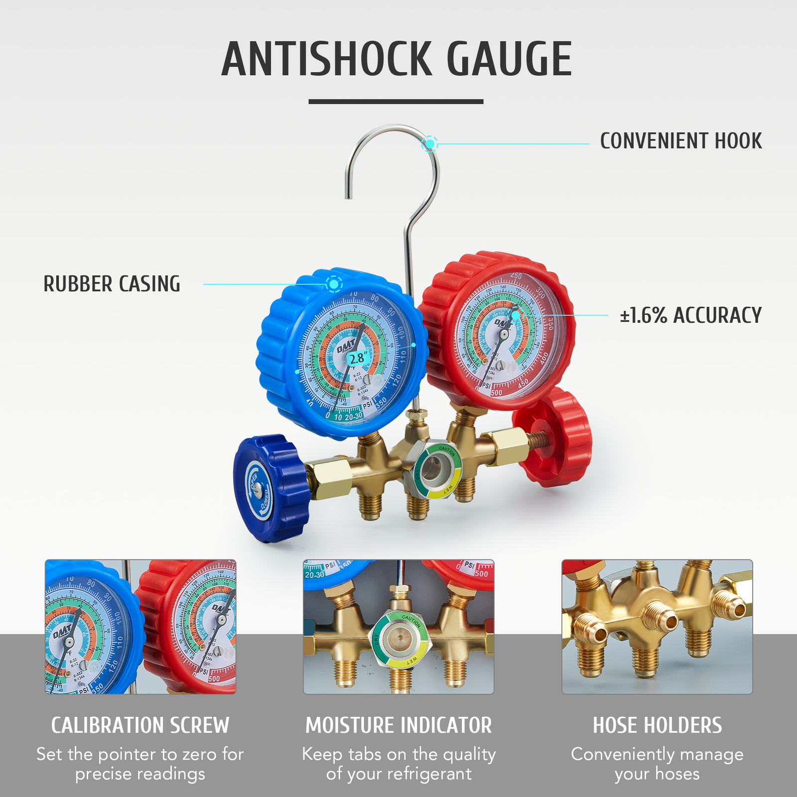 OMT 3 Way Manifold Gauge Set A/C Air Refrigeration Kit for R12 R22 R502 R134a