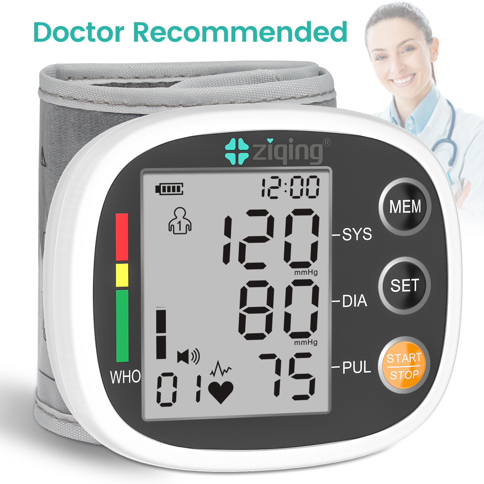 Automatic Wrist Blood Pressure Monitor Heart Rate Machine or Finger Splint