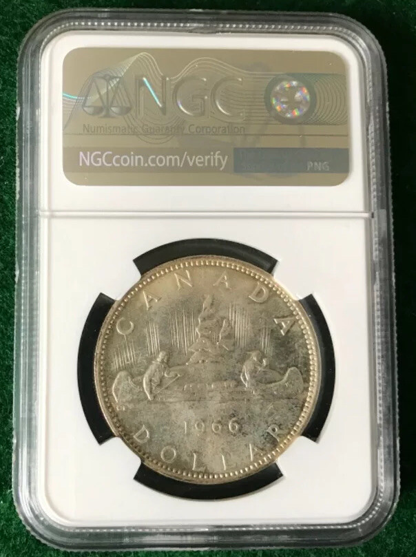 Canada 1966 Silver Dollar. Large Beads. MS 64 -T