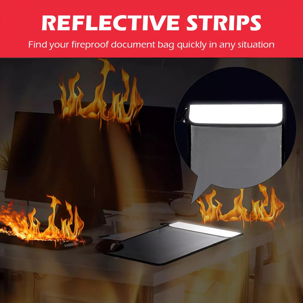 Large Fireproof Waterproof Document Bag Fire Proof Money Pouch Passport Folder