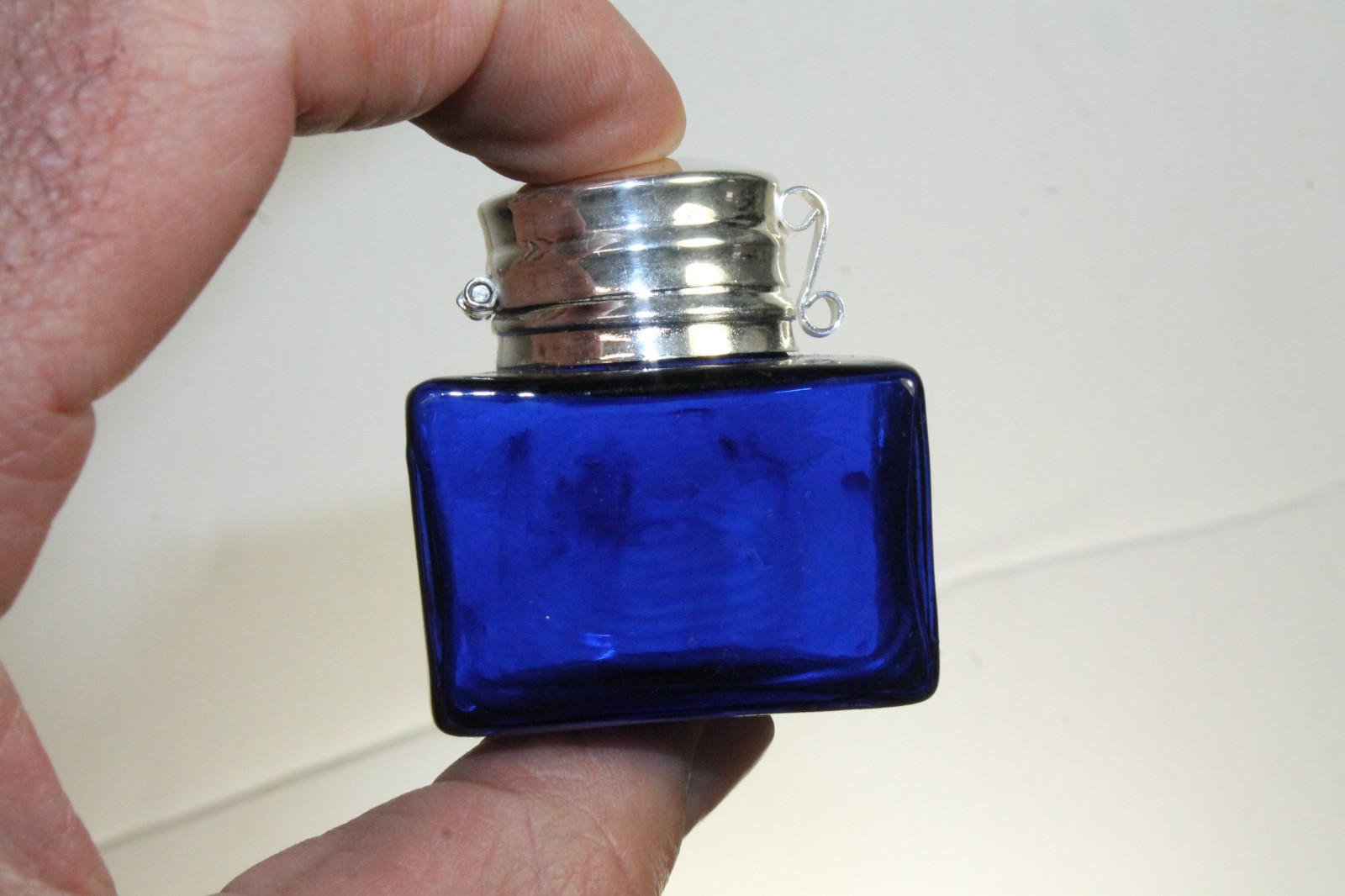 Vintage Antique Style Square Cobalt Blue Glass Inkwell Bottle ink