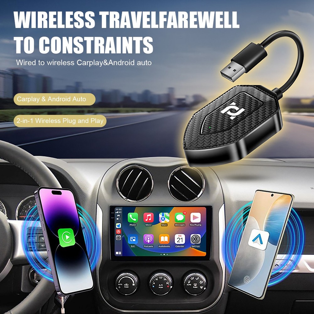2-IN-1 Wireless CarPlay Adapter & Dongle Android Auto Car Auto Navigation Player