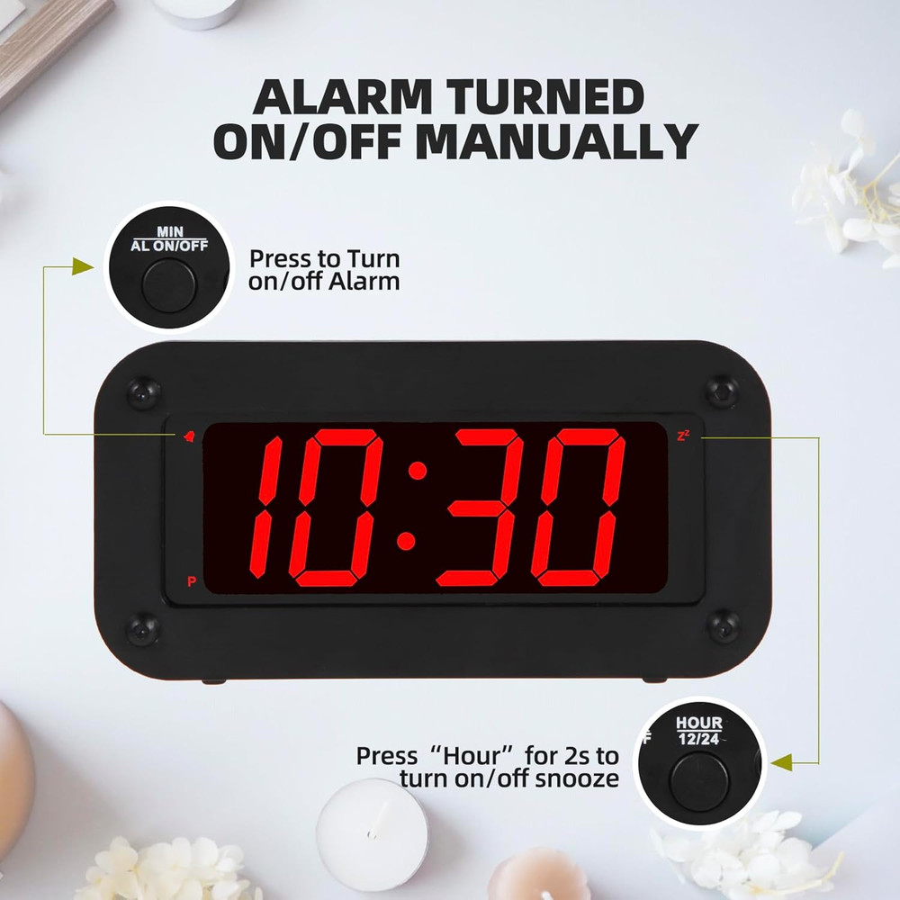 Digital Clock Battery Operated - LED Display Alarm Clock for Bedroom, Includes D