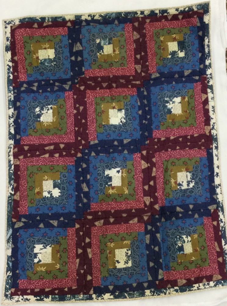 Handmade Patchwork Lap Quilt, Log Cabin Pattern, 28” X 36” (C-5)