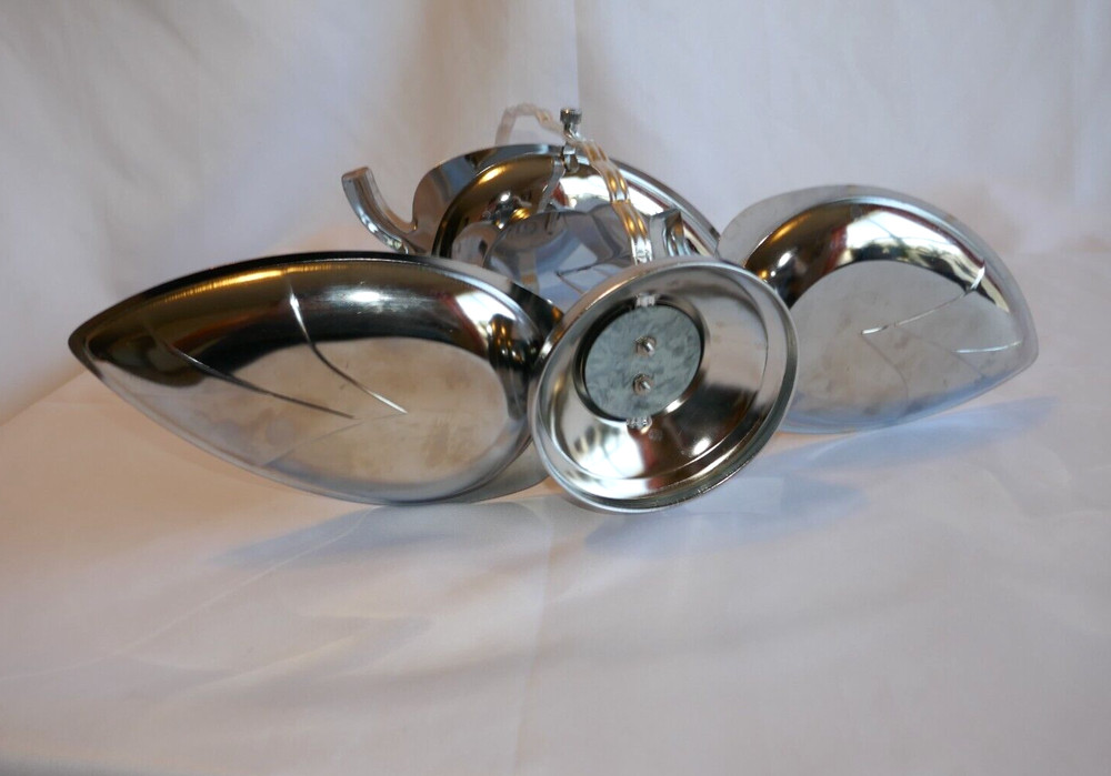 MCM Collapsible Silver Tone 3 Tier Leaf Serveware Snacks TrinketsJewelry Vintage