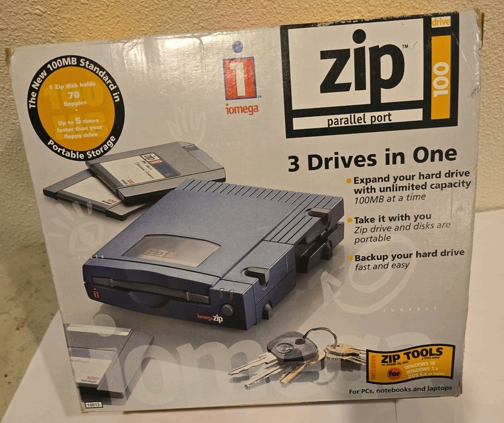 IOMEGA Zip 100 External Drive for PC Parallel Port Complete In Box w Inserts