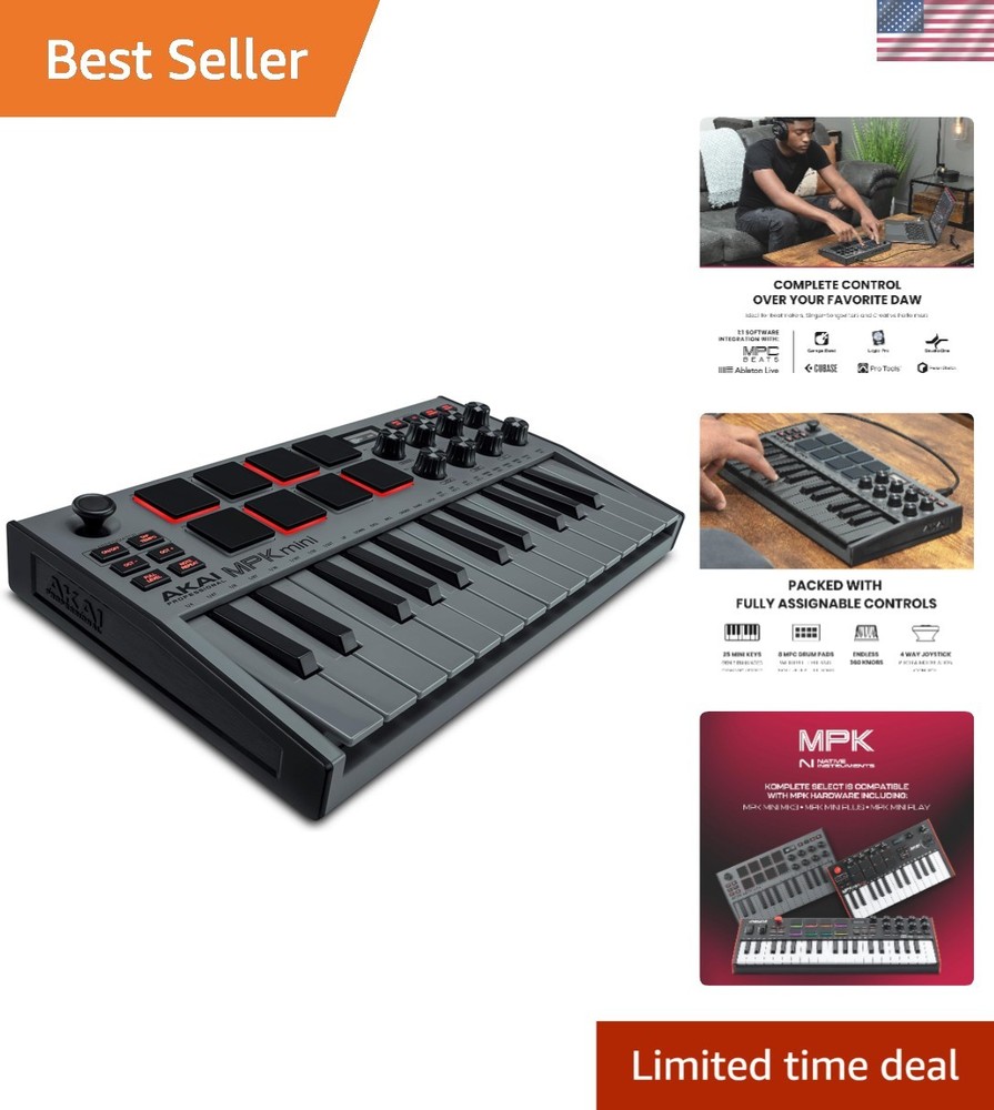 Dynamic MPK Mini MK3 MIDI Controller: 25 Keys, Backlit Pads & Software Included