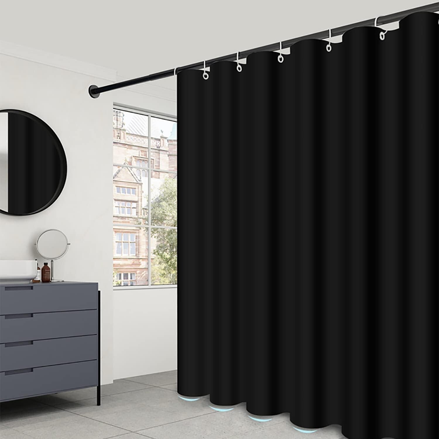 Waterproof Fabric Shower Curtain with 3 Magnets 72x72 inch Black Shower Curtain