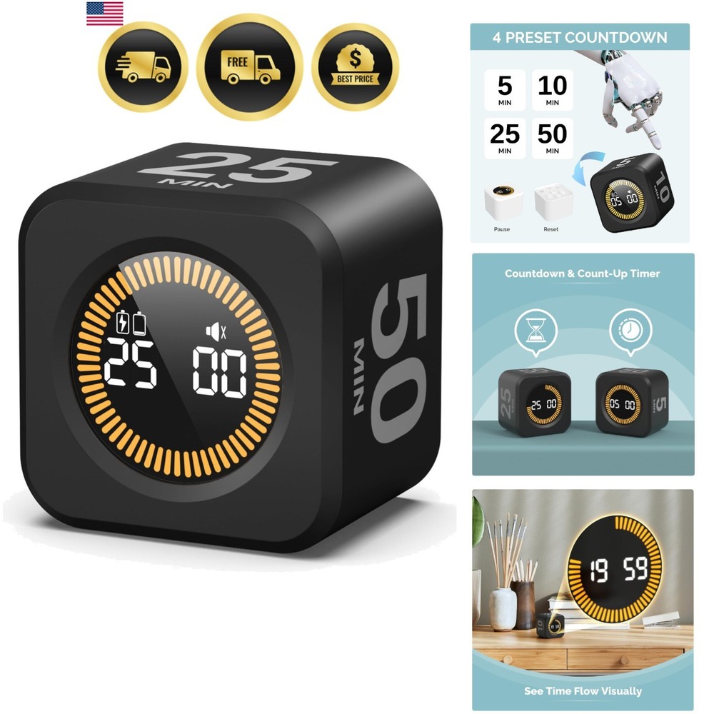Pomodoro Timer Visual - Productivity Pomodoro Cube, 5/10/25/50 Min Countdown ...