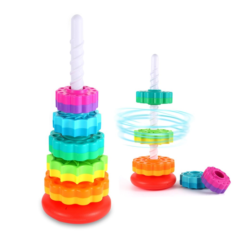 LMTNNB Spinning Stacking Toys - Rainbow Tower, Kids Stackable Small