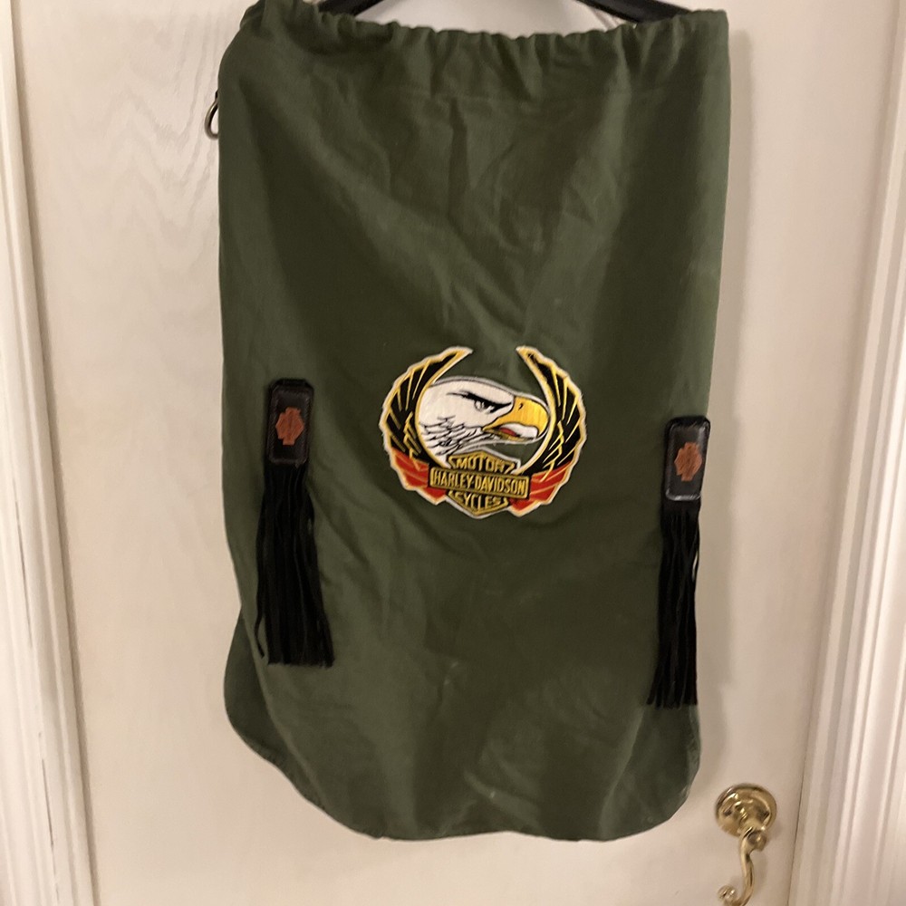 VTG HARLEY-DAVIDSON Double Eagle Patch Cloth Army Barracks Laundry Bag VHTF Read