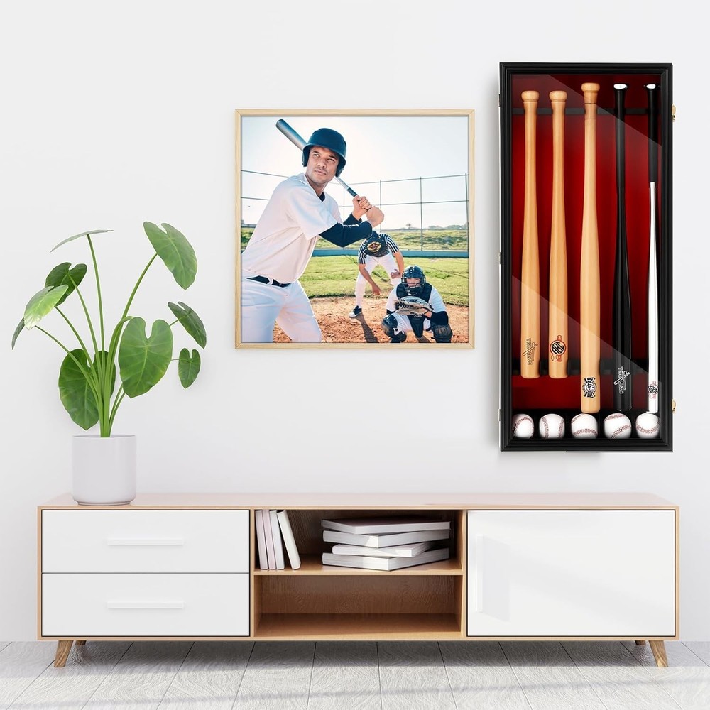 Baseball Bat Display Case Wall Mounted Shadow Box Vertical or Horizontal UV P...