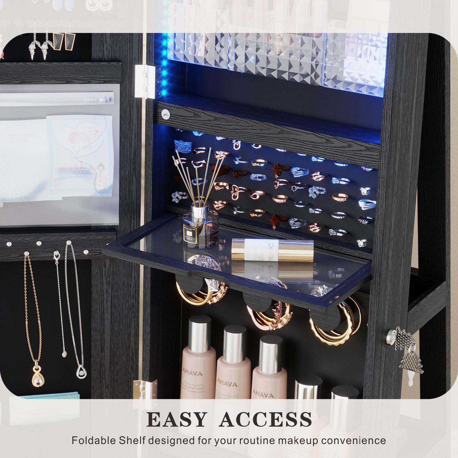 360°Swivel Jewelry Armoire Cabinet with Full Length Mirror/LED Lights/Drawers