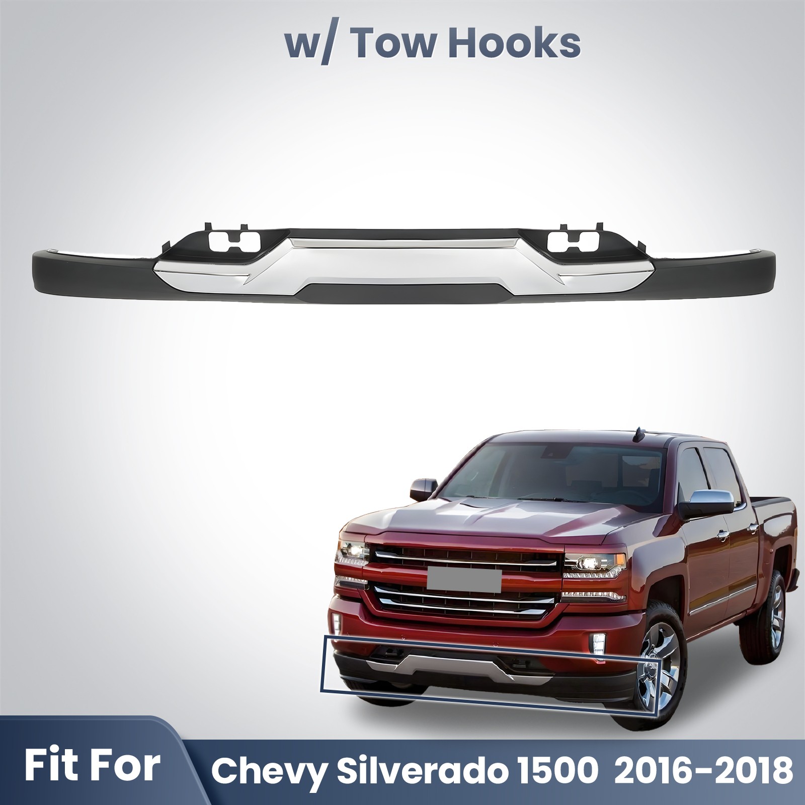 For 2016-2019 Chevrolet Silverado 1500 Front Bumper Valance W/ Chrome Skid Plate