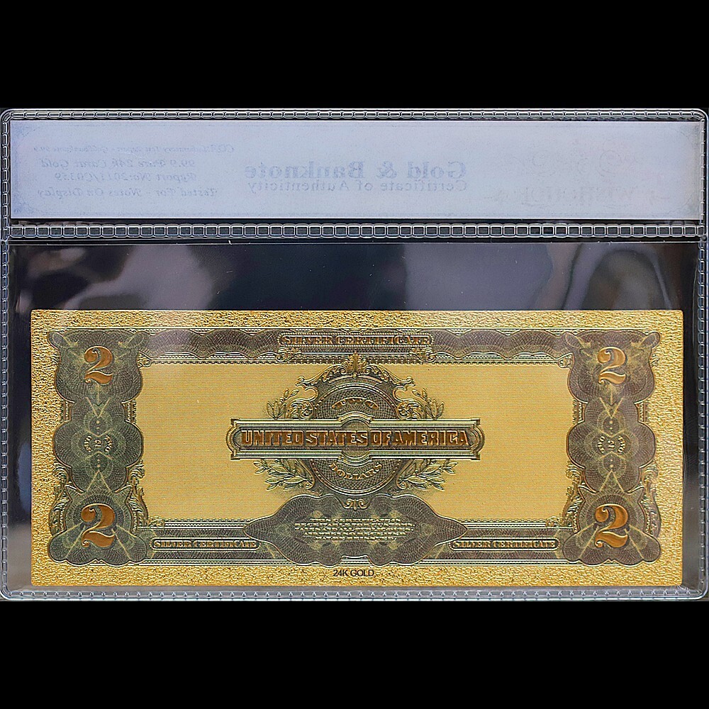 Gold 1899 $2 Two Dollars Banknote Collectible with Bag & Certificate