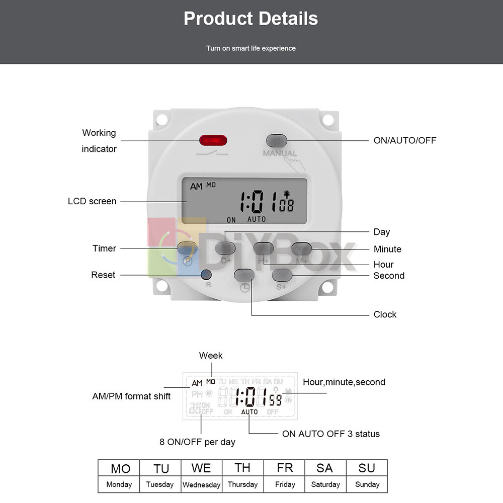 DC12/24V AC110V/220V Timer Switch Digital LCD Programmable Control Time Relay