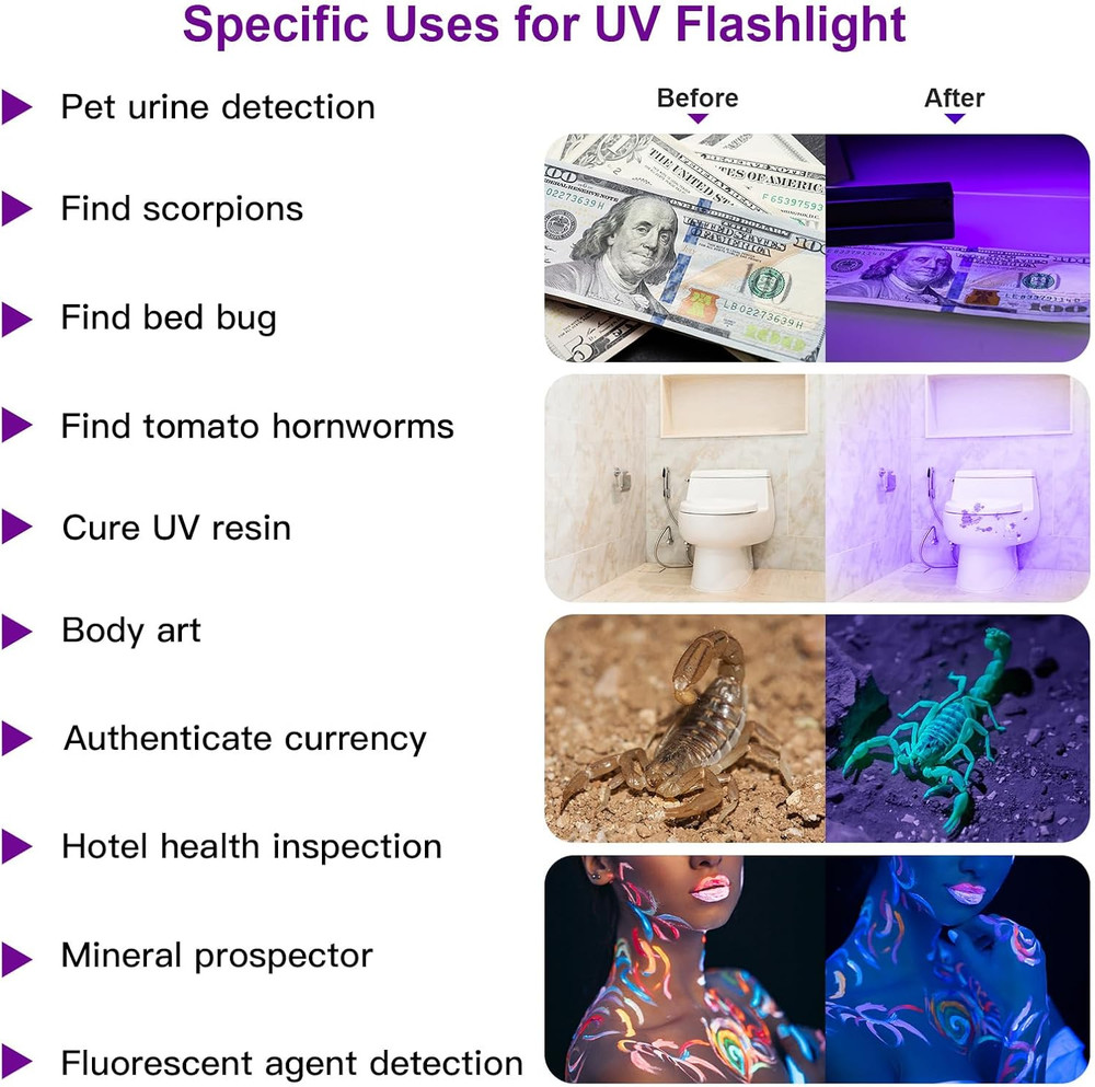 COSOOS 2 Pack UV Flashlight, 12 LED Handheld Blacklight Flashlight 395Nm Mini Li