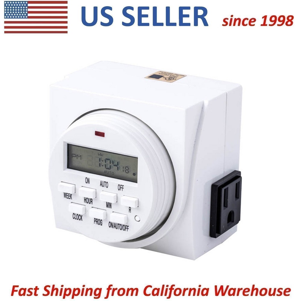 UltraGrow 120V Digital Programmable 7-Day Timer Double 3-Prong Outlet Plug LCD