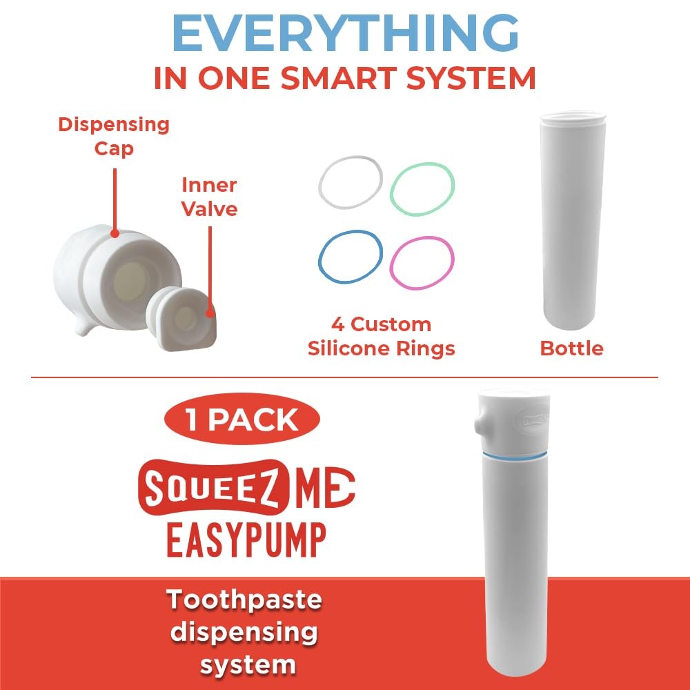 SqueezMe EasyPump Toothpaste Dispenser System - No-Mess Toothpaste Dispenser for